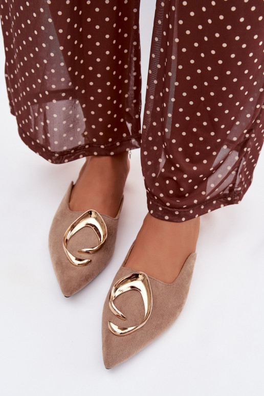 Dames zandkleurige "Mule" slippers met luxe gouden details Galvella
