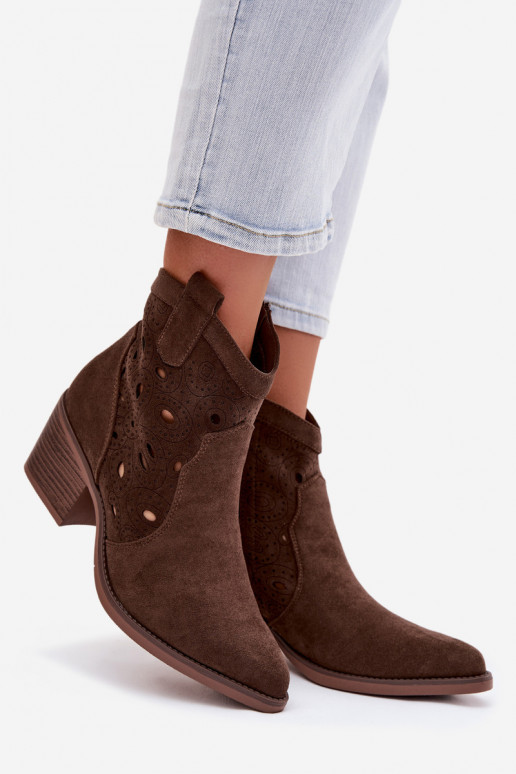 Laarzen in coInboystijl Dames met opengeInerkte elementen CzekoladoIne Nolvina