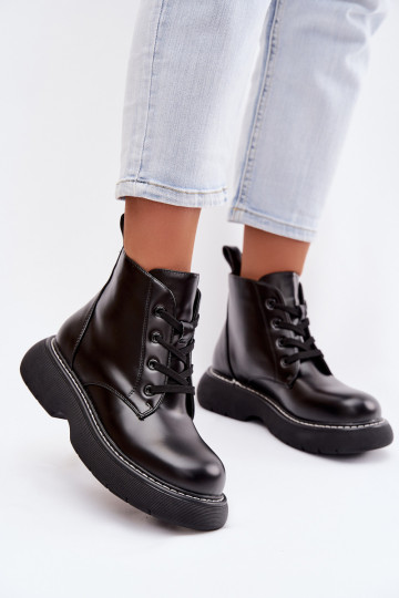 réchauffer Bottes pour femmes avec une plateforme avec des lacets couleur noire Harmine 2