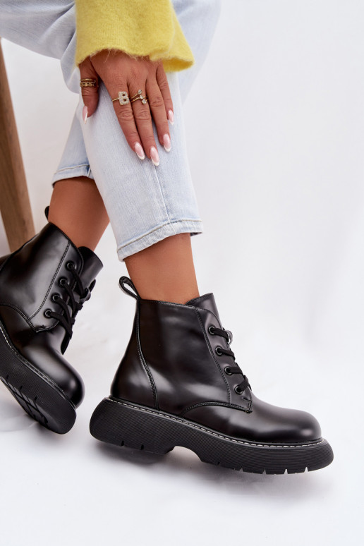 réchauffer Bottes pour femmes avec une plateforme avec des lacets couleur noire Harmine