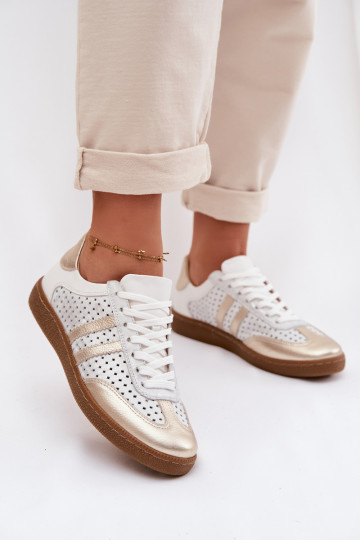 Zazoo N1318 kunstlederen sportschoenen met perforaties voor dames in grijs-goud 2