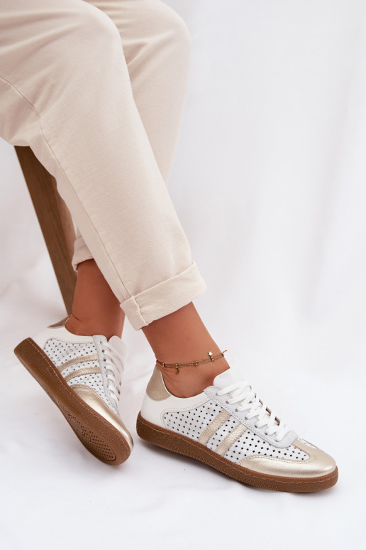 Peau avec des éléments ajourés Chaussures modèle baskets Féminin Zazoo N1318 gris-couleur dorée