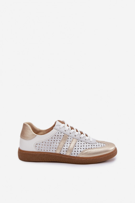 Peau avec des éléments ajourés Chaussures modèle baskets Féminin Zazoo N1318 gris-couleur dorée