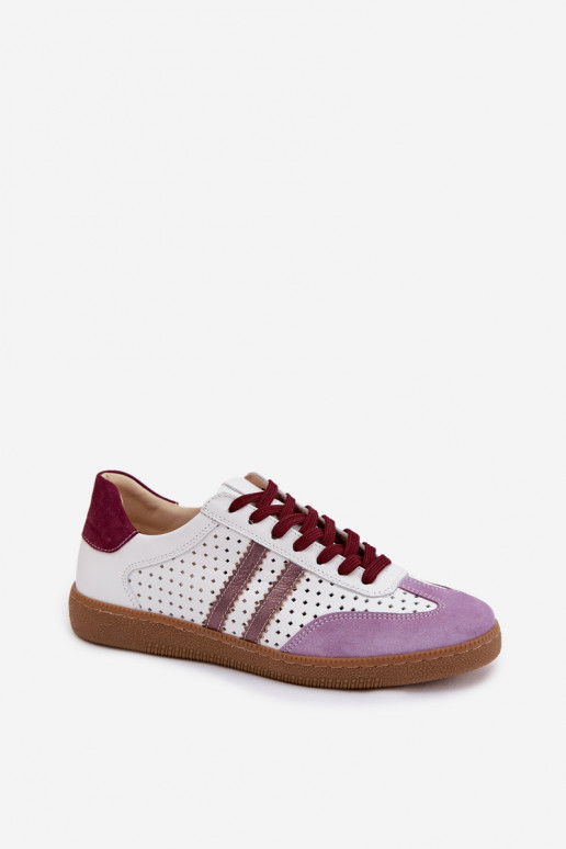 Peau avec des éléments ajourés Chaussures modèle baskets Féminin Zazoo N1318 Blanc-Couleur violette
