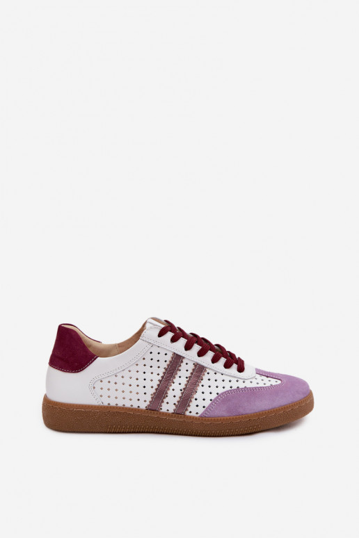 Peau avec des éléments ajourés Chaussures modèle baskets Féminin Zazoo N1318 Blanc-Couleur violette