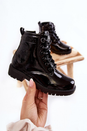 Puéril avec effet vernis réchauffer Bottes Big Star II374045 couleur noire