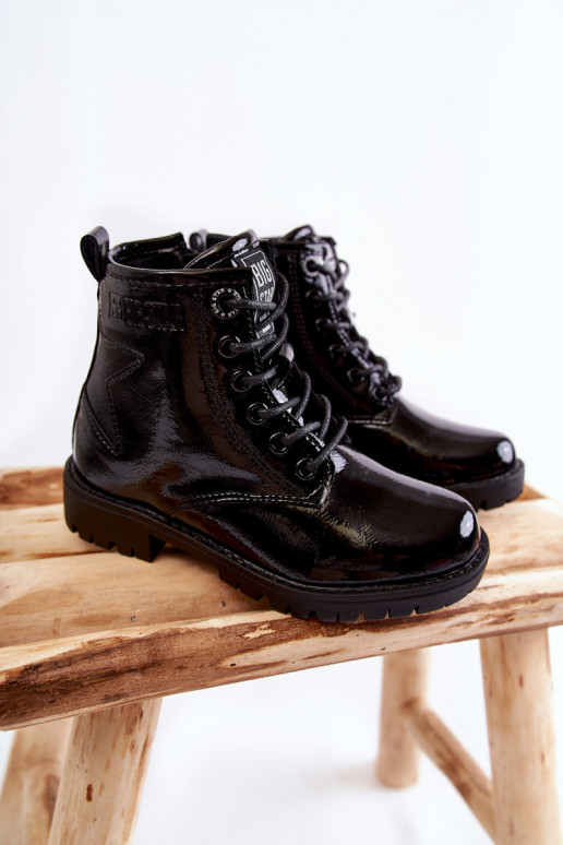 Puéril avec effet vernis réchauffer Bottes Big Star II374045 couleur noire