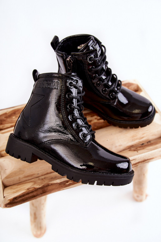 Puéril avec effet vernis réchauffer Bottes Big Star II374045 couleur noire