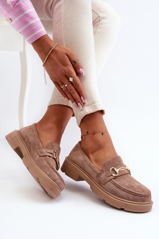 mocassins pour femmes avec des détails dorés en daim écologiqueoÀe marron Lighas