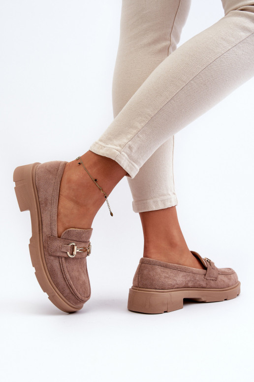 Mokassins für Damen mit goldenen Details aus Öko-INildlederoZue braune Farbe Lighas