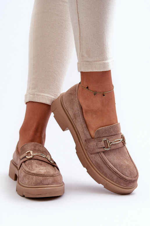 dames mocassins met gouden details van eco-suèdeoIne bruine kleur Lighas