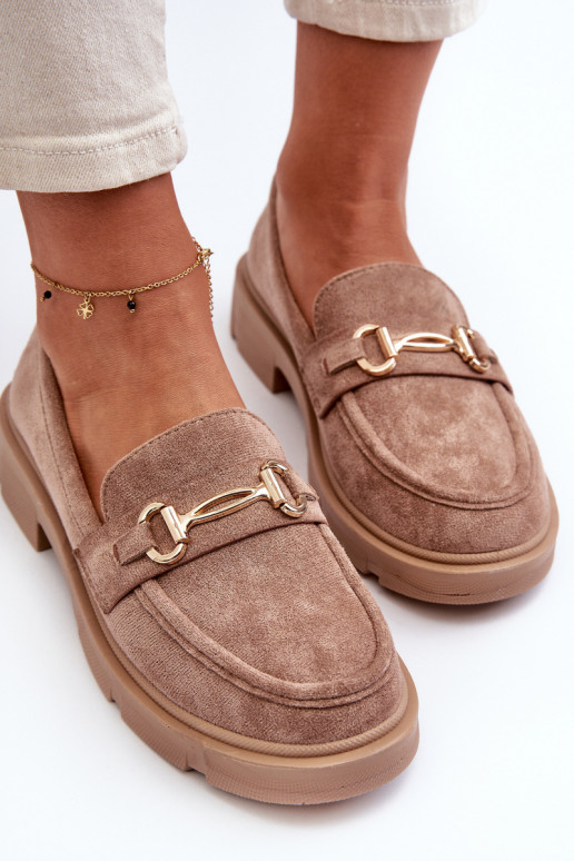 Mokassins für Damen mit goldenen Details aus Öko-INildlederoZue braune Farbe Lighas