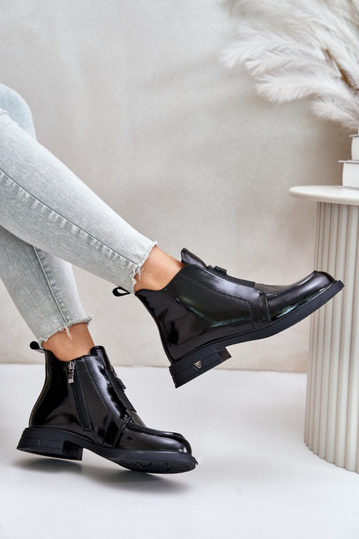 Peau avec effet vernis Bottes pour femmes Au Château D&A JC42-24 couleur noire