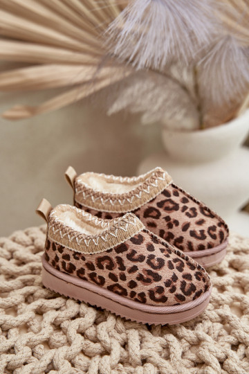 Vilabria kinder sneeuwlaarzen met leopardenprint met platform gevoerd en van bont bruin 2