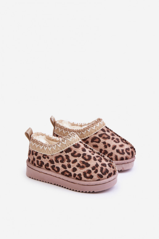 Schneestiefel Stiefel Kindisch mit Leopardenfellmuster mit einer Plattform sich Zuarm laufen mit Fell innen braune Farbe Vilabri