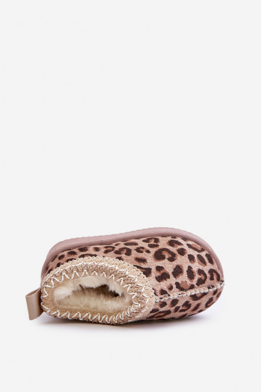 Schneestiefel Stiefel Kindisch mit Leopardenfellmuster mit einer Plattform sich Zuarm laufen mit Fell innen braune Farbe Vilabri