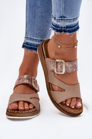  Pantoufles pour femmes avec boucles Inblu GS000055 beige