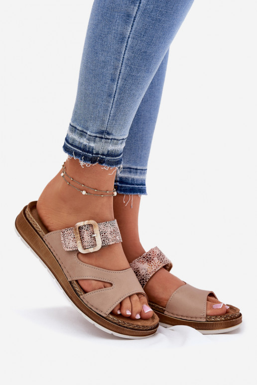  Pantoufles pour femmes avec boucles Inblu GS000055 beige