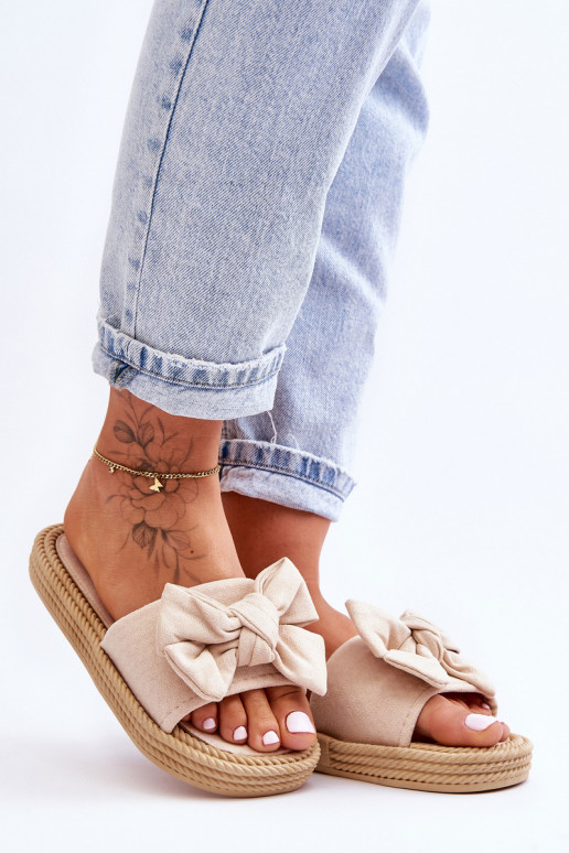 Chaussons femme en daim avec nœud beige Fency