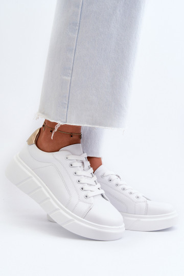 Leder Damen Sportschuhe im sportlichen Stil mit Plateau in Weiß Danida