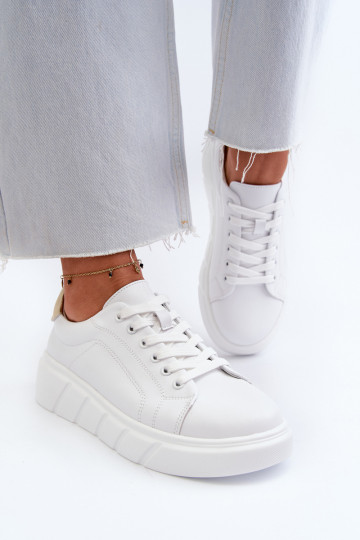 Leren sportieve dames schoenen met plateau witte kleur Danida 2