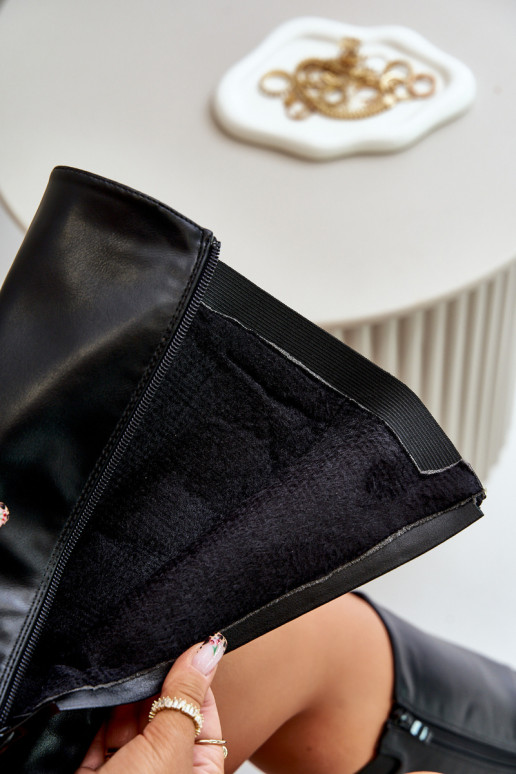 Feminin sich Zuarm laufen Stiefel mit breiten Absätzen mit goldenen Schnallen schZuarze Farbe Arsisna