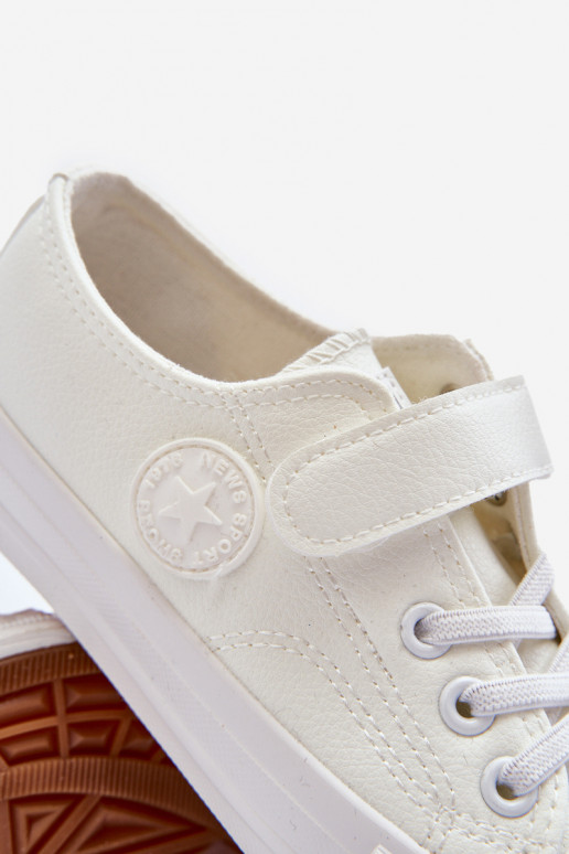Peau Chaussures de loisirs pour enfants avec attaches adhésives couleur blanche Delmara