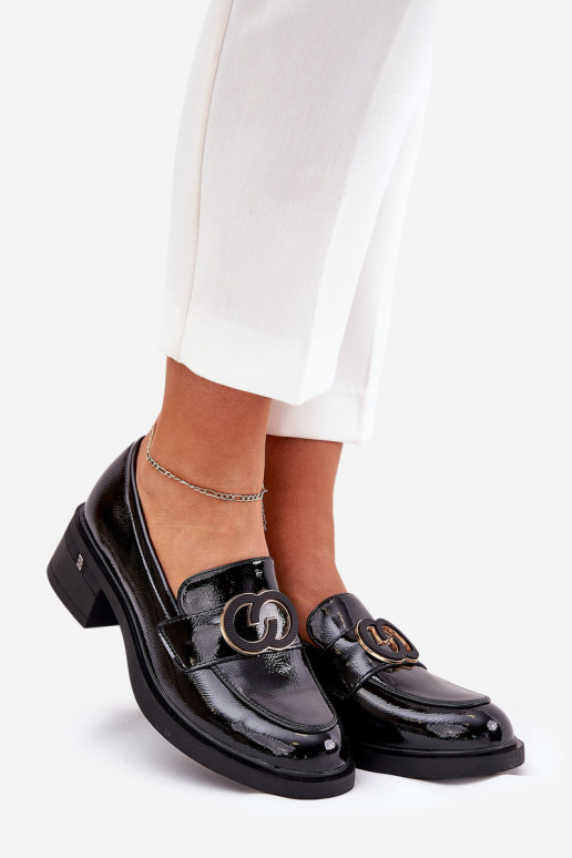 avec effet vernis Peau Mocassins avec des talons Vinceza 18102 couleur noire