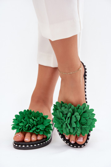 Pantoufles pour femmes Ozdobione avec des motifs florauxami couleur verte Cellanen 2