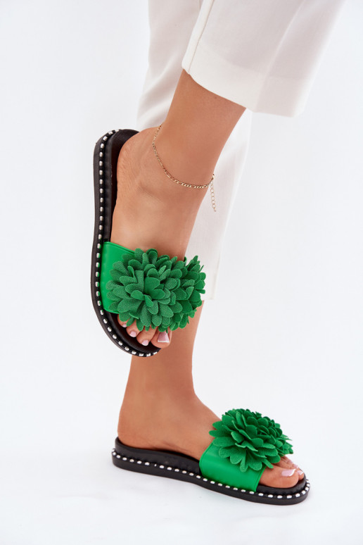 Damenhausschuhe Ozdobione mit floralen Motivenami grüne Farbe Cellanen