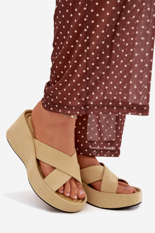 Gele damesplatformslippers van kunstsuède „Calorine"