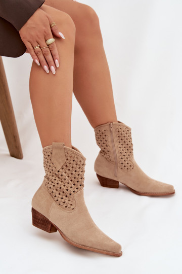 Ferissa - Bottines ajourées pour femmes avec talons couleur sable 2