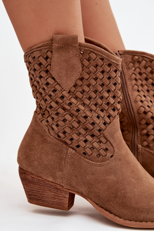 Durchbrochene Stiefel Feminin mit Absätzen braune Farbe Ferissa