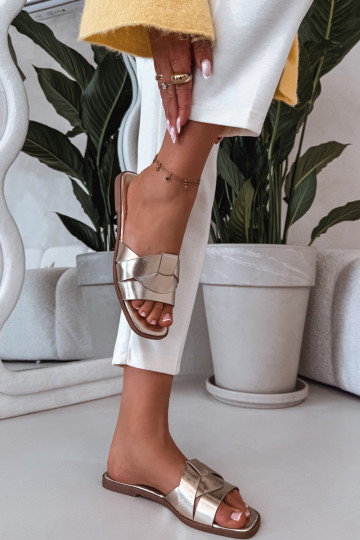 Slippers Dames plat Met Strepen gouden kleur Het heeftrissae