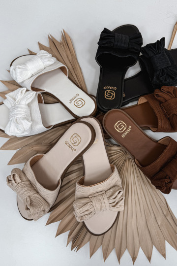 Pantoufles pour femmes avec des talons larges avec des rubans beige Amivelle 2