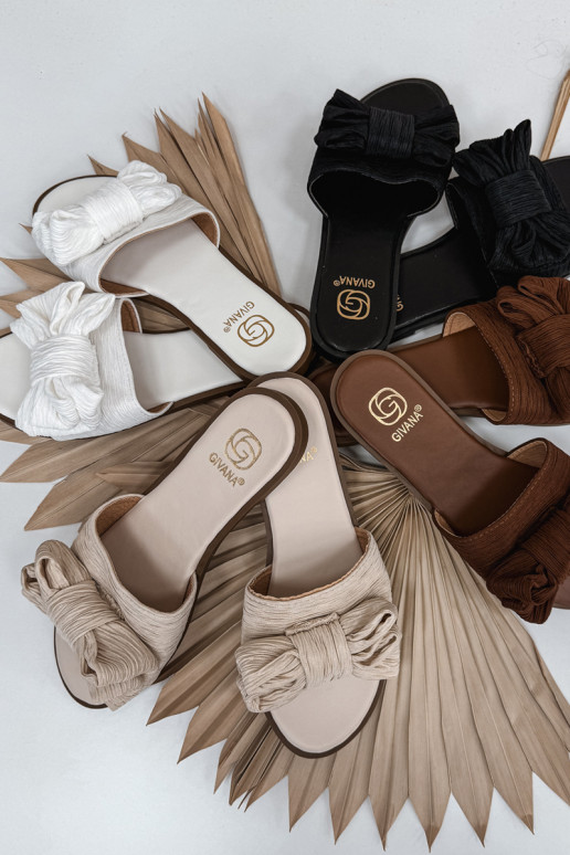 Pantoufles pour femmes avec des talons larges avec des rubans beige Amivelle