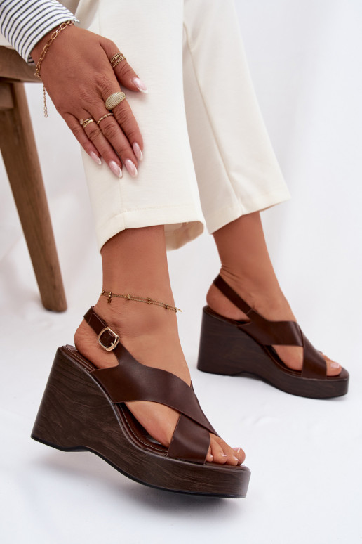 Dames sandalen van ecoleer Op buskinie CzekoladoIne Janivra