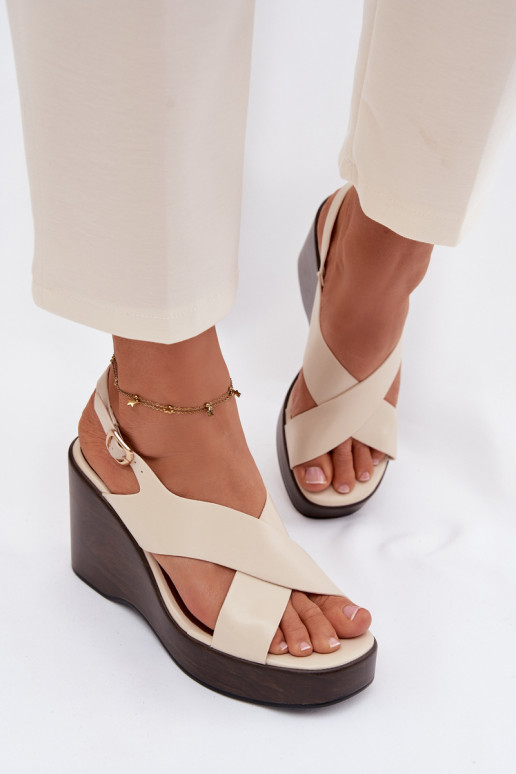 Dames sandalen van ecoleer Op buskinie beige Janivra