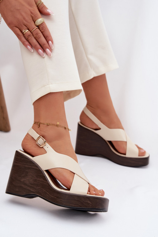 Sandales pour femmes en cuir écologique Activé cothurneie beige Janivra