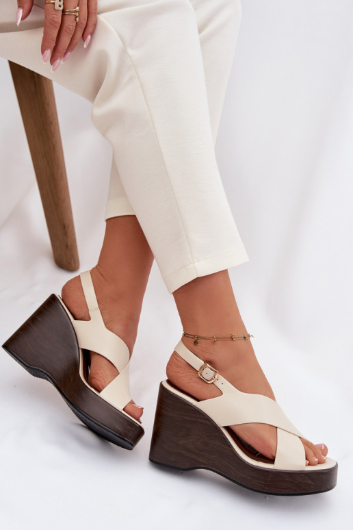 Dames sandalen van ecoleer Op buskinie beige Janivra