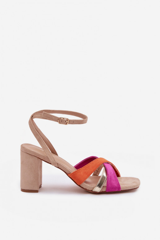 Sandales à talons hauts pour femme avec des bandes en daim écologiqueoÀe beige Karilora