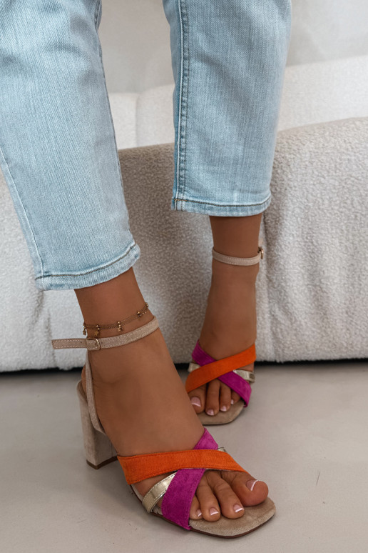 Damen-Sandalen mit hohen Absätzen mit Streifen aus Öko-INildlederoZue Beige Karilora