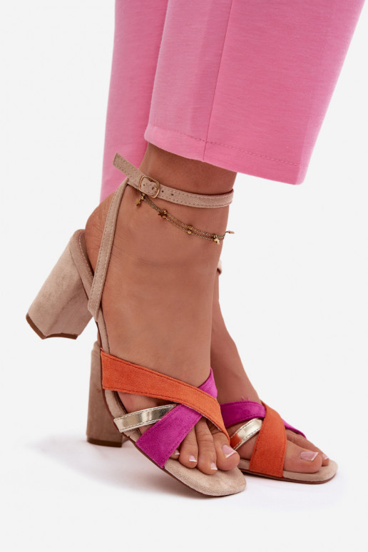 Damessandalen met hoge hakken Met Strepen van eco-suèdeoIne beige Karilora