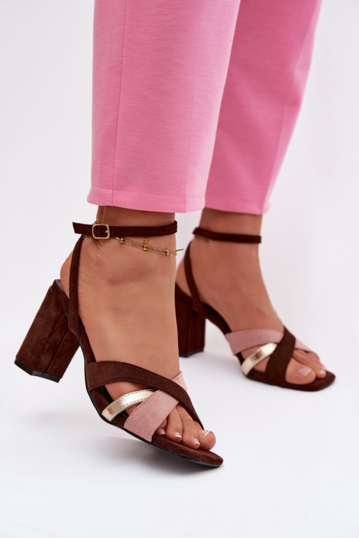 Damen-Sandalen mit hohen Absätzen mit Streifen aus Öko-INildlederoZue CzekoladoZue Karilora