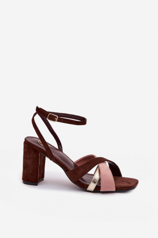 Damen-Sandalen mit hohen Absätzen mit Streifen aus Öko-INildlederoZue CzekoladoZue Karilora