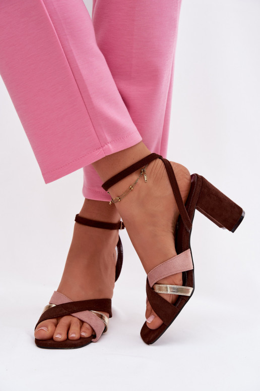 Damen-Sandalen mit hohen Absätzen mit Streifen aus Öko-INildlederoZue CzekoladoZue Karilora