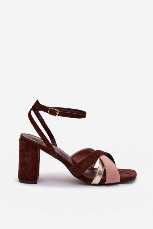 Damen-Sandalen mit hohen Absätzen mit Streifen aus Öko-INildlederoZue CzekoladoZue Karilora