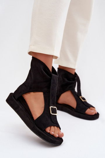 Damensandalen mit einem Stiefel schZuarze Farbe Coralya