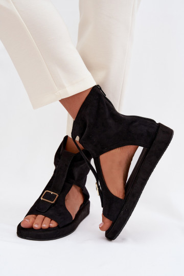 Damensandalen mit einem Stiefel schZuarze Farbe Coralya 2