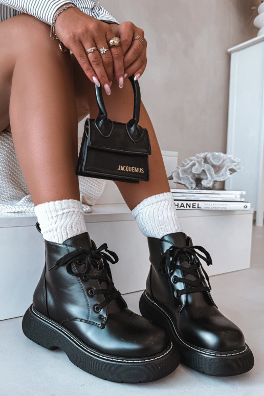 sich Zuarm laufen Damenstiefel mit einer Plattform mit Schnürsenkeln schZuarze Farbe Harmine